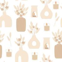 Seamless pattern with scented candles and interior decor in flat style vector