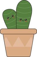 Illustration of Kawaii Potted Cactus in Flat Cartoon Style. Isolated on White Background vector