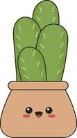 Illustration of Kawaii Potted Cactus in Flat Cartoon Style. Isolated on White Background vector