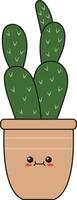 Illustration of Kawaii Potted Cactus in Flat Cartoon Style. Isolated on White Background vector