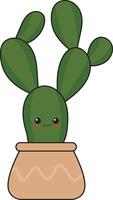 Illustration of Kawaii Potted Cactus in Flat Cartoon Style. Isolated on White Background vector