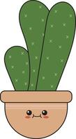 Illustration of Kawaii Potted Cactus in Flat Cartoon Style. Isolated on White Background vector