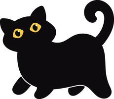 International Cat Day Silhouette. Cute Cartoon Style with Small Yellow Eyes. vector