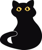 International Cat Day Silhouette. Cute Cartoon Style with Small Yellow Eyes. vector