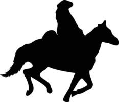 vaquero y caballo silueta. ilustración con plano diseño vector