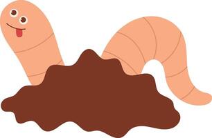 Earthworm Cartoon Character with Flat Design. Isolated Illustration on White Background. vector