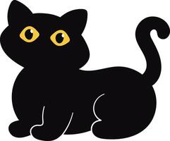 International Cat Day Silhouette. Cute Cartoon Style with Small Yellow Eyes. vector