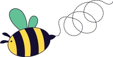 Bee Flying on Dotted Path. Cartoon Design Illustration. vector