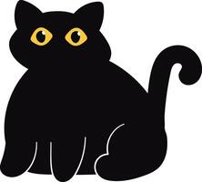 International Cat Day Silhouette. Cute Cartoon Style with Small Yellow Eyes. vector