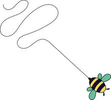 Bee Flying on Dotted Path. Cartoon Design Illustration. vector