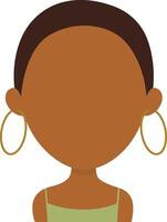 africano mujer avatar con afro peinado y plano cara diseño. dibujos animados ilustración vector