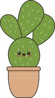 Illustration of Kawaii Potted Cactus in Flat Cartoon Style. Isolated on White Background vector