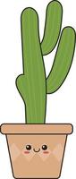 Illustration of Kawaii Potted Cactus in Flat Cartoon Style. Isolated on White Background vector