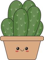 Illustration of Kawaii Potted Cactus in Flat Cartoon Style. Isolated on White Background vector