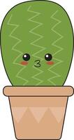 Illustration of Kawaii Potted Cactus in Flat Cartoon Style. Isolated on White Background vector