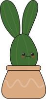 Illustration of Kawaii Potted Cactus in Flat Cartoon Style. Isolated on White Background vector