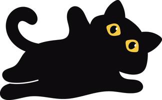 International Cat Day Silhouette. Cute Cartoon Style with Small Yellow Eyes. vector