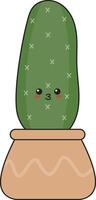 Illustration of Kawaii Potted Cactus in Flat Cartoon Style. Isolated on White Background vector