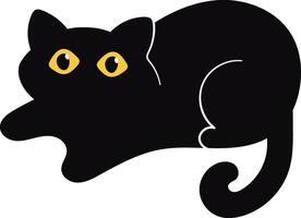 International Cat Day Silhouette. Cute Cartoon Style with Small Yellow Eyes. vector