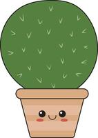 Illustration of Kawaii Potted Cactus in Flat Cartoon Style. Isolated on White Background vector