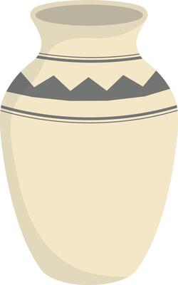 Ceramic Vase with Flowers, Floral and Abstract Patterns. Isolated on White Background