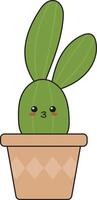 Illustration of Kawaii Potted Cactus in Flat Cartoon Style. Isolated on White Background vector