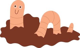 Earthworm Cartoon Character with Flat Design. Isolated Illustration on White Background. vector