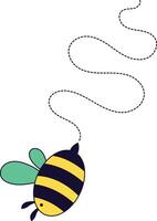 Bee Flying on Dotted Path. Cartoon Design Illustration. vector