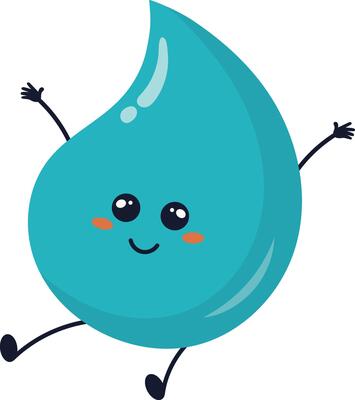 Cute Cartoon Water Drop Character. Illustration on White Background