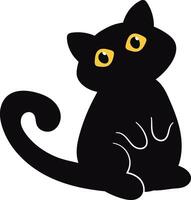 International Cat Day Silhouette. Cute Cartoon Style with Small Yellow Eyes. vector