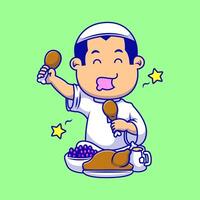 Cute Moslem Boy Fasting Cartoon Illustrations. Flat Cartoon Concept. Suitable for any creative project vector
