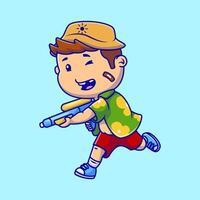 linda verano chico jugando agua Disparo dibujos animados íconos ilustración. plano dibujos animados concepto. adecuado para ninguna creativo proyecto. vector