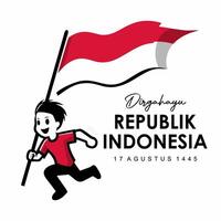 Man carrying Indonesian red and white flag vector