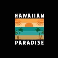 Hawaii summer paradise palm tree sunset color retro vintage style vector