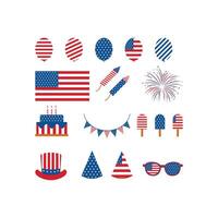 4th of july icon set collection american independence day element design vector