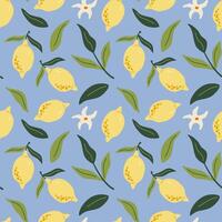 Tropical seamless pattern with yellow lemons. Cute fruit summer background. Bright modern print for paper, cover. vector