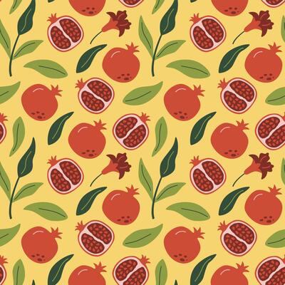Pomegranate seamless pattern. Fruit abstract background. Modern trendy summer print. Design for paper.