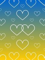 Hearts with a white outline on a gradient blue-yellow background. Vertical banner template. vector