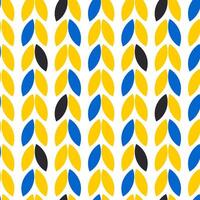 Geometric symmetrical seamless pattern with yellow and blue rice grains or leaves on a white background. vector