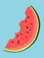 Juicy slice of red watermelon on a blue background. Summer vibes. vector