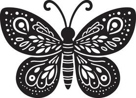 Cute butterfly in doodle style moth, black color silhouette vector