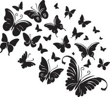 Butterfly swirl. Black flying butterflies, black color silhouette vector