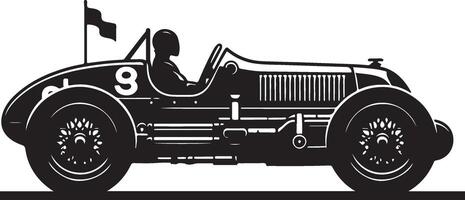 Vintage Racing car black outline silhouette vector