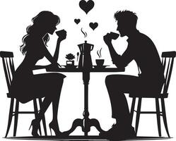 Pareja Bebiendo café, negro color silueta vector