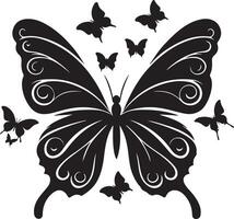 Butterfly swirl. Black flying butterflies, black color silhouette vector