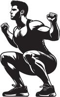 squat exercise, black color silhouette vector