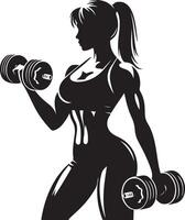 woman holding dumbbells illustration, black color silhouette vector