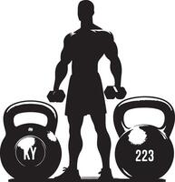 Gym Fitness Dumbbell Barbell Kettlebell, black color silhouette vector