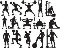 man sports exercising silhouettes,black color silhouette vector