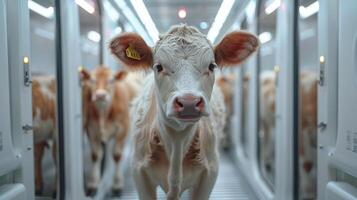 Herd of Cows Walking Down Hallway photo